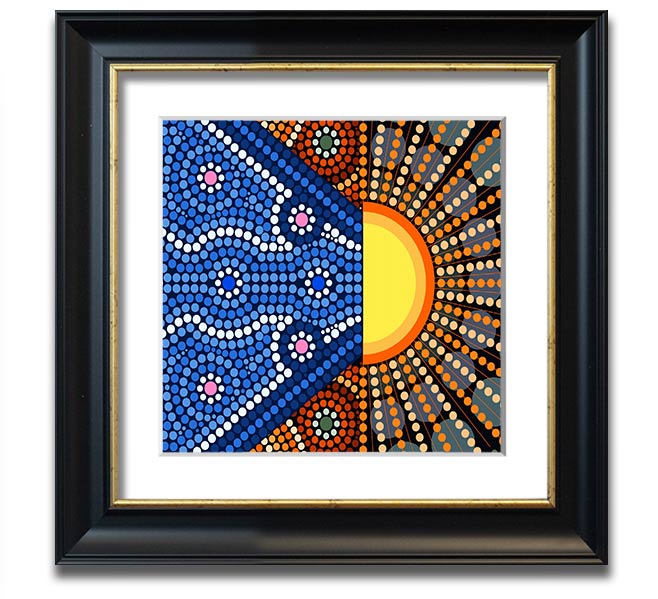 Aboriginal Pattern 9 Square Framed Print showcasing intricate designs in a stylish frame.